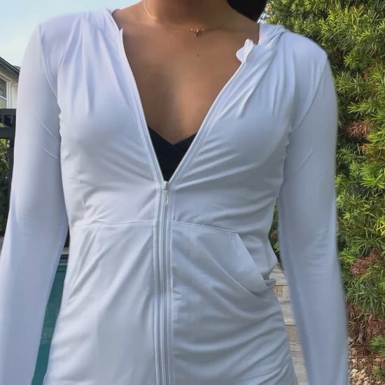 OLAOLA Women's UPF 50+ White Rabbit Swim Beach Cover Up Sun Protection Hoodie Long Jacket Sunscreen Shirt Hiking Outdoor