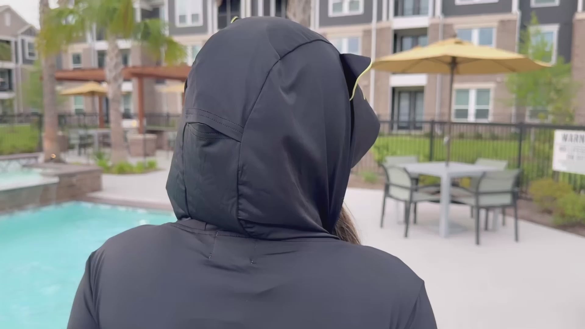 OLAOLA Women UPF 50+ Black Cat Swim Cover Up Sun Protection Hoodie Long Sleeve Quick Dry Jacket