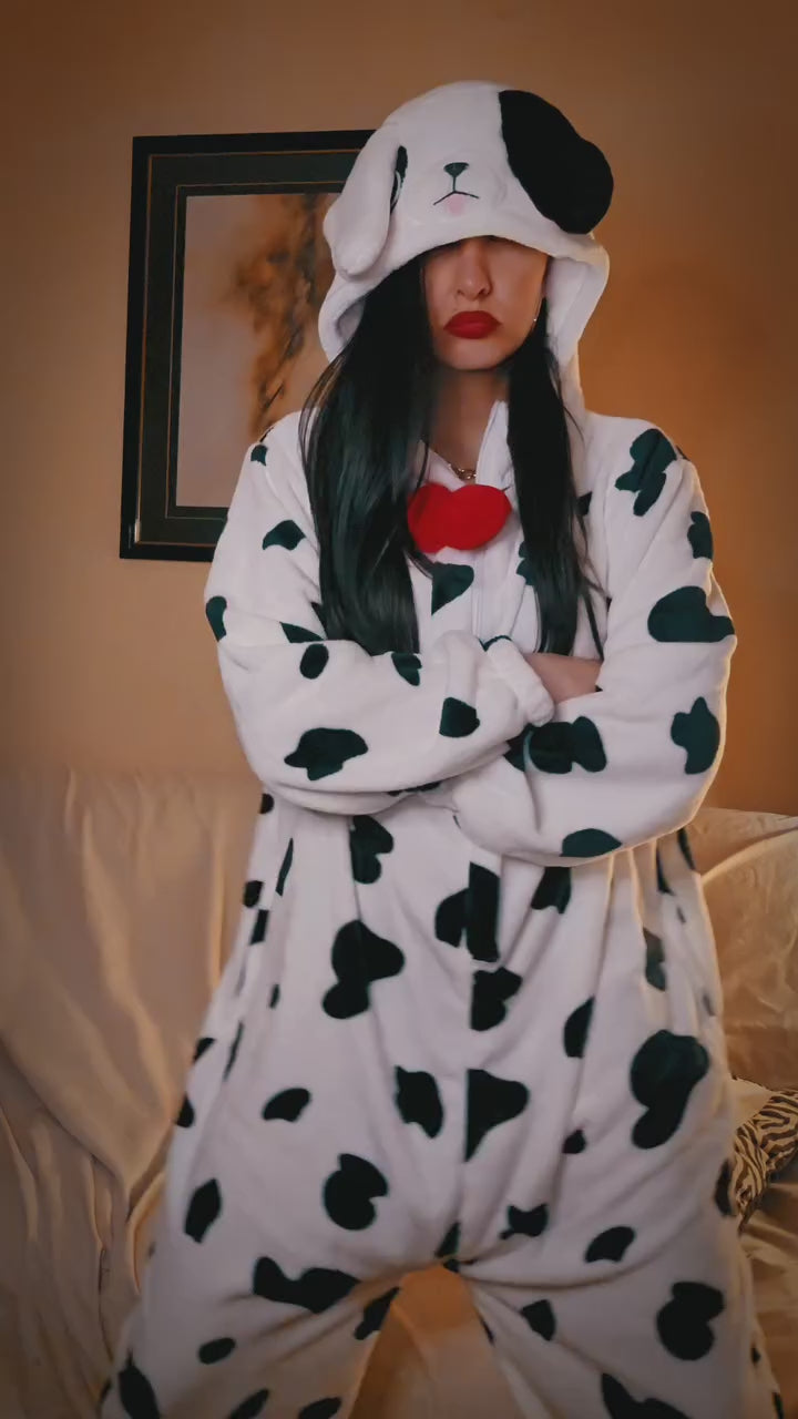 OLAOLA Unisex Adult Plush Spotty Dog Animals Onesie Pajamas Warm Home One-Piece Sleepwear