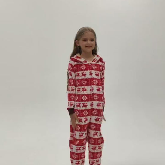 OLAOLA Kids Printed Red Deer Elk Flannel Pajamas Plush Animals Onesie Soft Sleepwear Christmas Carnival Suit