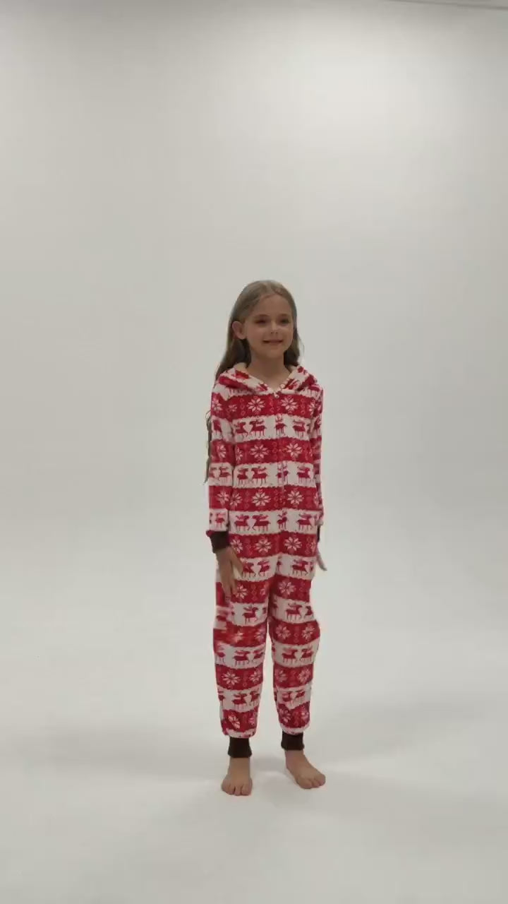OLAOLA Kids Printed Red Deer Elk Flannel Pajamas Plush Animals Onesie Soft Sleepwear Christmas Carnival Suit