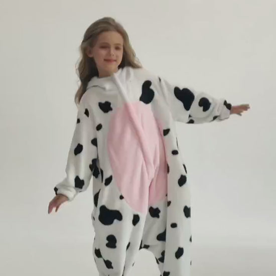 OLAOLA Kids Pink Cow Animal Onesie Plush Soft Flannel Warm Home Pajamas One-Piece Sleepwear