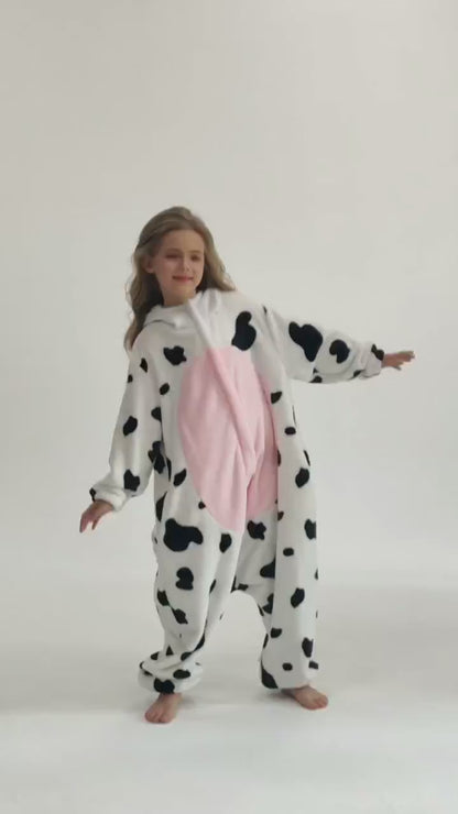 OLAOLA Kids Pink Cow Animal Onesie Plush Soft Flannel Warm Home Pajamas One-Piece Sleepwear