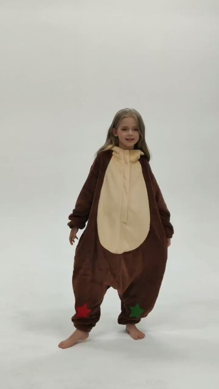 OLAOLA Kids Reindeer Animal Onesie Christmas Plush Soft Flannel Warm Home Pajamas One-Piece Sleepwear