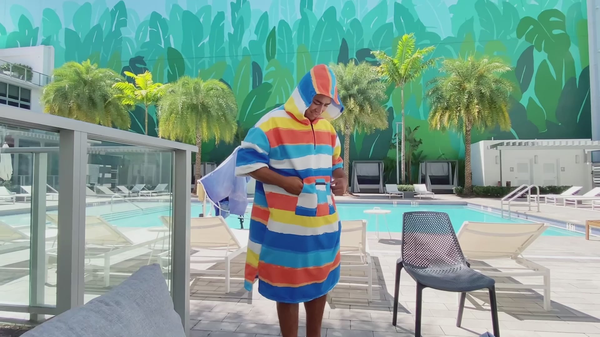 OLAOLA Stripes Printed Surf Poncho Changing Towel Swim Robe Quick Dry Terry Cloth Cover-Up Hood Beach Towels