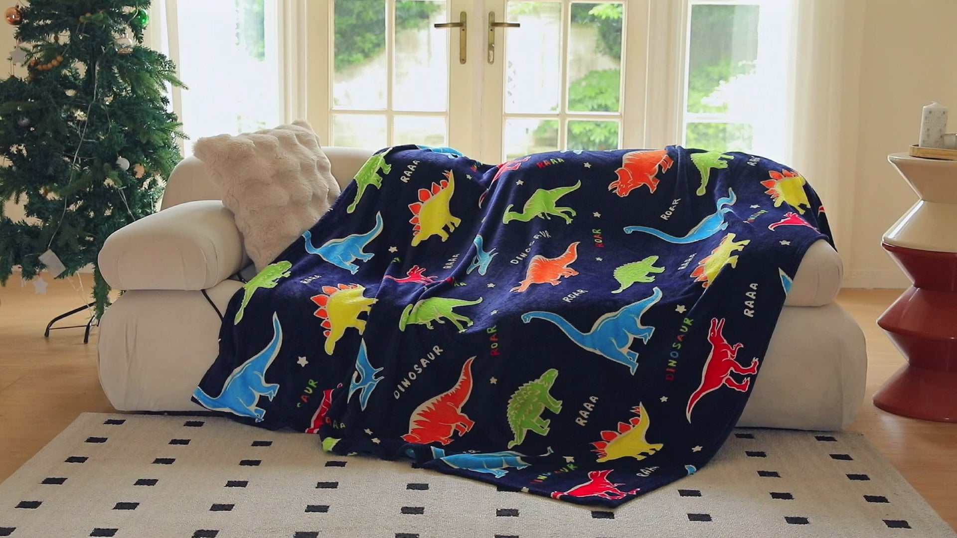 OLAOLA Dinosaur Glow In The Dark Blanket Dino Throw For Kids Birthday Easter Decor For Age 1-14 Years Old Luminous Throw