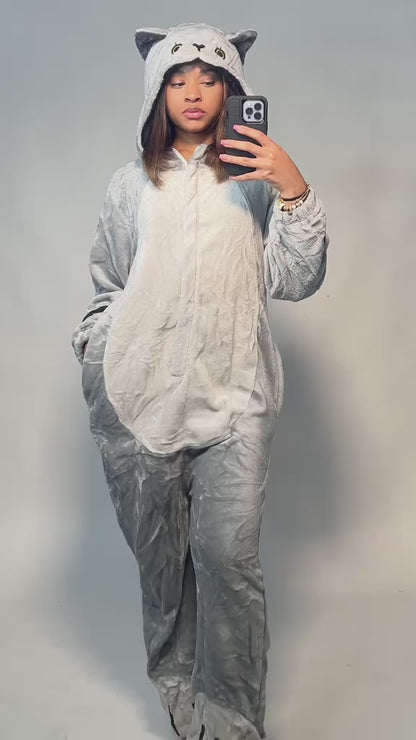 OLAOLA Unisex Adult Plush Cat Animals Onesie Pajamas Warm Home One-Piece Sleepwear