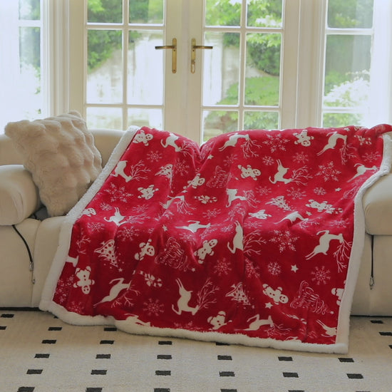 OLAOLA Red Christmas Flannel Blanket With Hat Original Design Warm Fuzzy Soft Bed Couch Sofa Throw Blanket Home Decoration