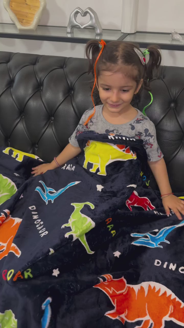 OLAOLA Dinosaur Glow In The Dark Blanket Dino Throw For Kids Birthday Easter Decor For Age 1-14 Years Old Luminous Throw