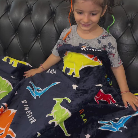 OLAOLA Dinosaur Glow In The Dark Blanket Dino Throw For Kids Birthday Easter Decor For Age 1-14 Years Old Luminous Throw