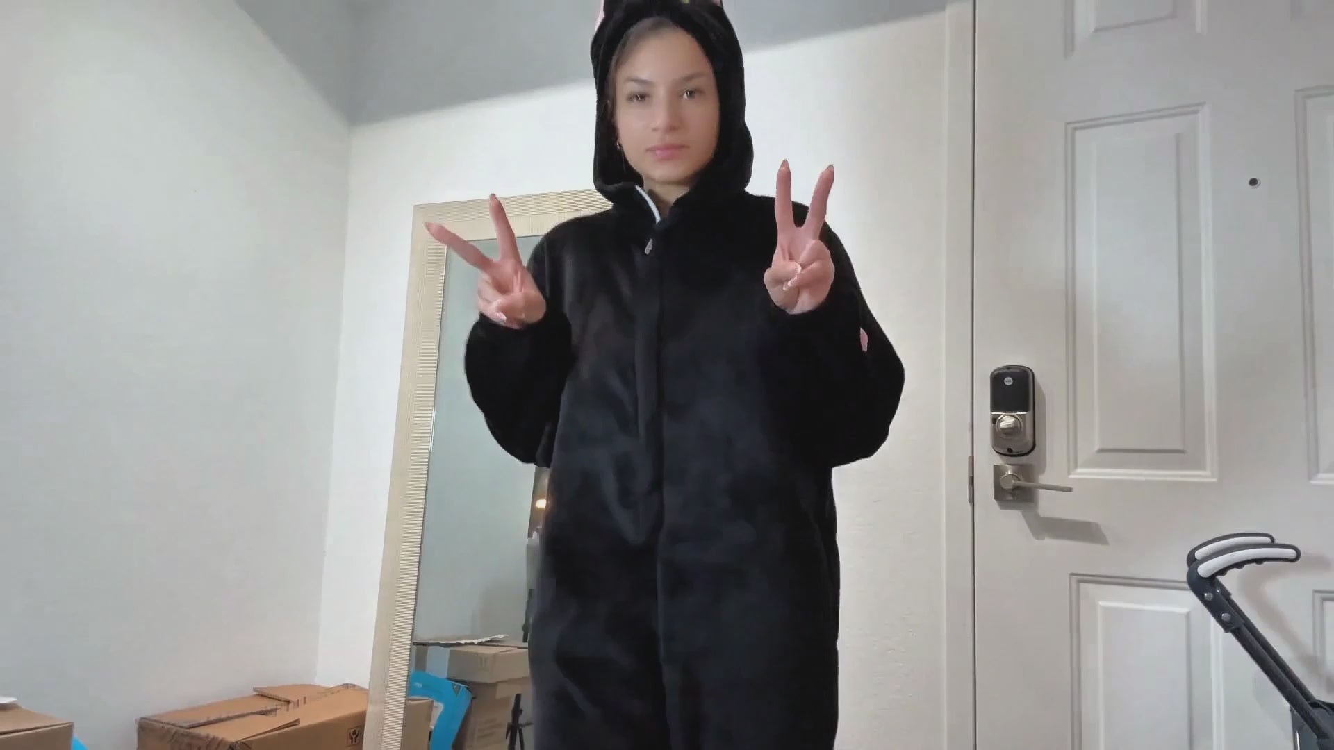 OLAOLA Unisex Adult Plush Black Cat Animals Onesie Pajamas Warm Home Pet One-Piece Sleepwear