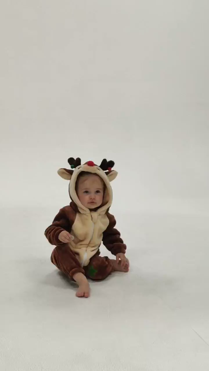 OLAOLA Baby's Reindeer Toddler Romper Animal Onesie Christmas Plush Soft Flannel Warm Home Pajamas One-Piece Sleepwear