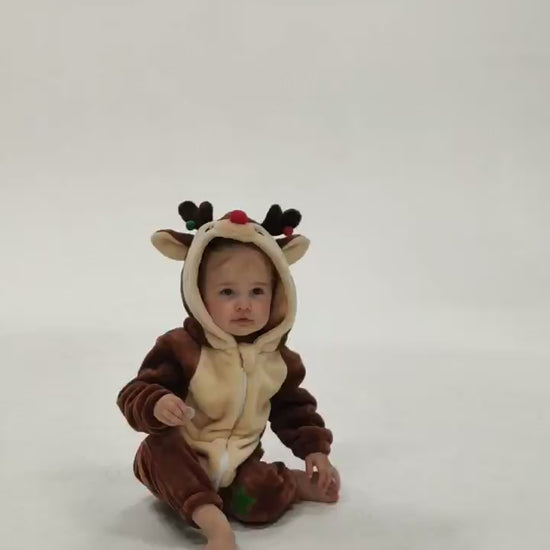 OLAOLA Baby's Reindeer Toddler Romper Animal Onesie Christmas Plush Soft Flannel Warm Home Pajamas One-Piece Sleepwear