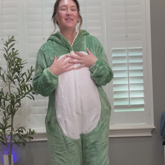 OLAOLA Unisex Adult Plush Green Dinosaur Animals Onesie Pajamas Warm Home One-Piece Sleepwear