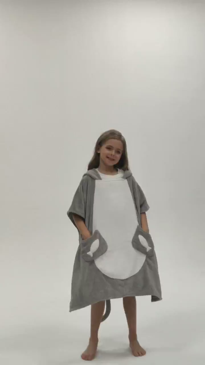 OLAOLA Kids Gray Cat Bathrobe Blanket Animal Onesie Beach Towels Soft Absorbent Coral Fleece Pool Swim Towel