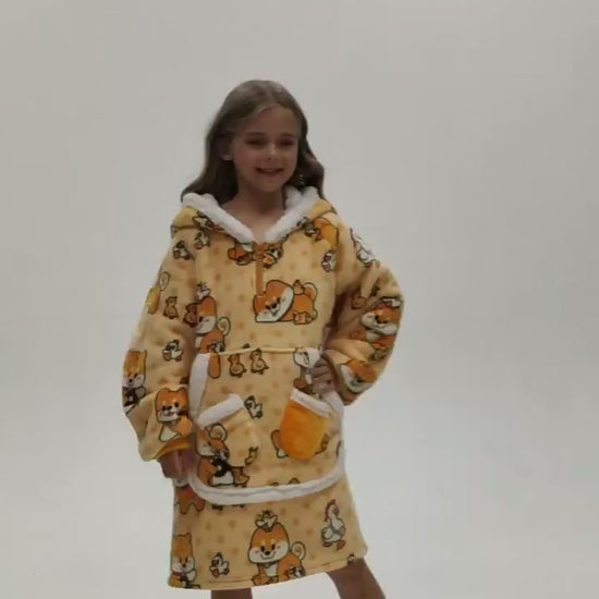 Kids OLAOLA Yellow Dog Wearable Blanket Hoodie Animals Onesie Oversized Soft Warm Cozy Sherpa Fleece Sweatshirt