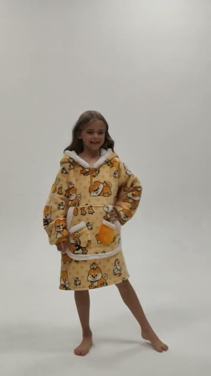 Kids OLAOLA Yellow Dog Wearable Blanket Hoodie Animals Onesie Oversized Soft Warm Cozy Sherpa Fleece Sweatshirt