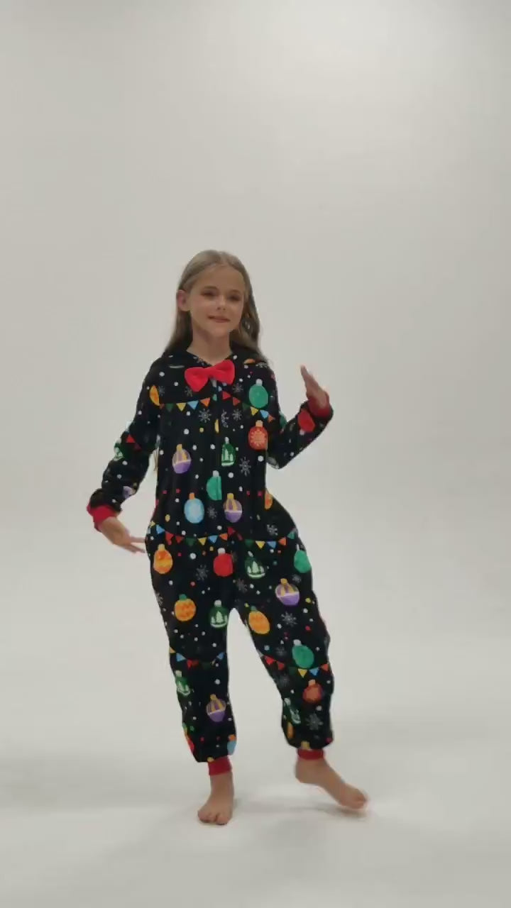 OLAOLA Kids Elk Printed Colored Lights Black Pajamas Plush Animals Onesie Sleepwear Christmas Party Suit