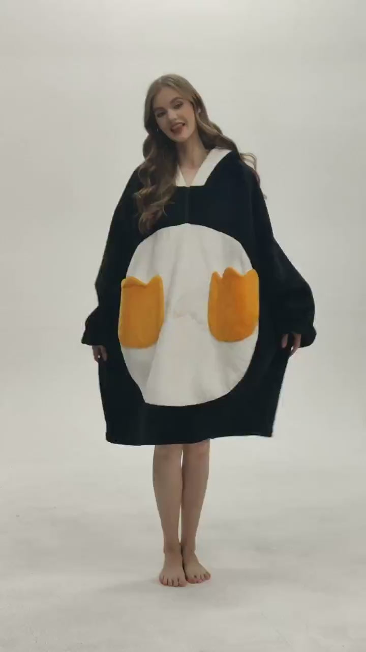 OLAOLA Penguin Wearable Blanket Hoodie Animals Onesie Oversized Soft Homwear With Giant Pocket For Adult