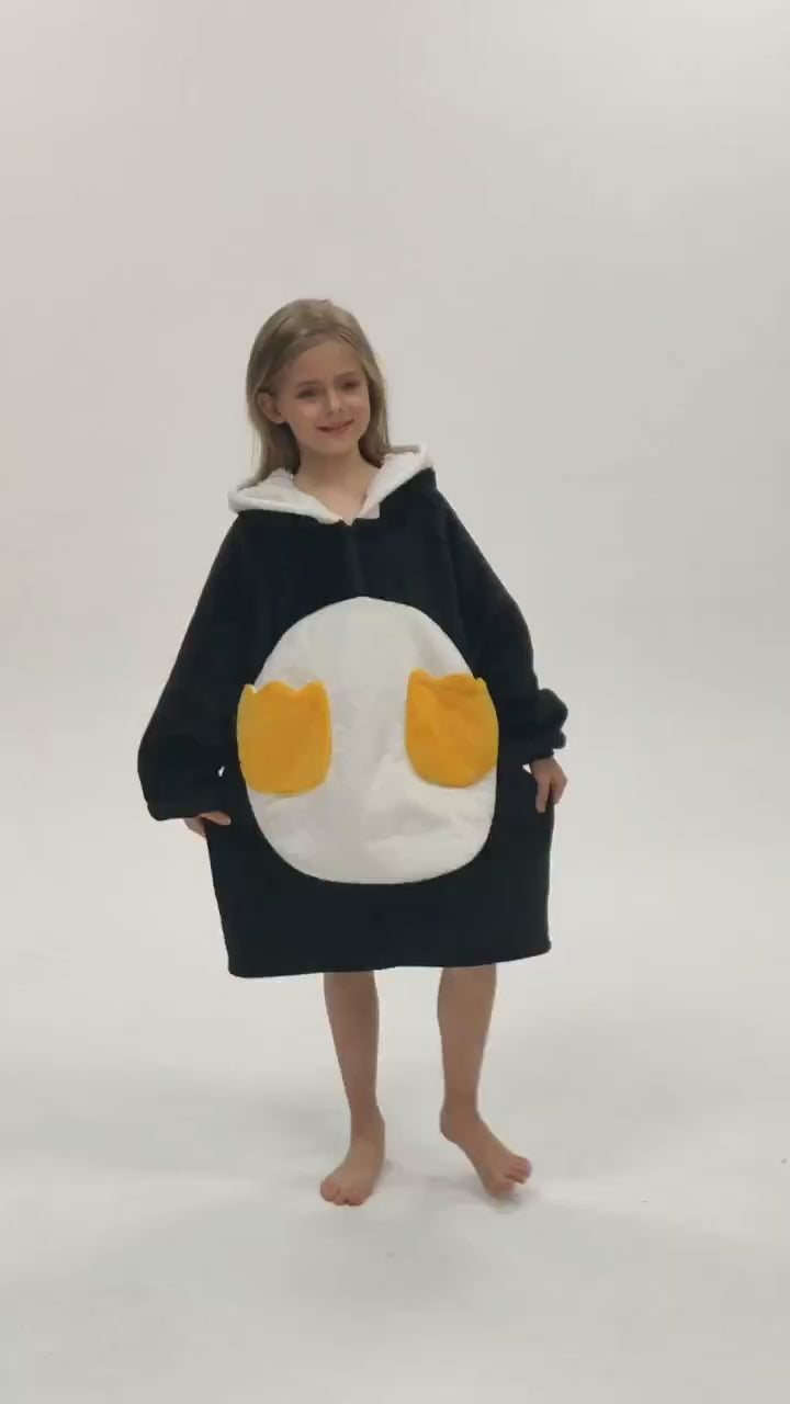 Kids OLAOLA Penguin Wearable Blanket Hoodie Animals Onesie Oversized Soft Homewear With Giant Pocket
