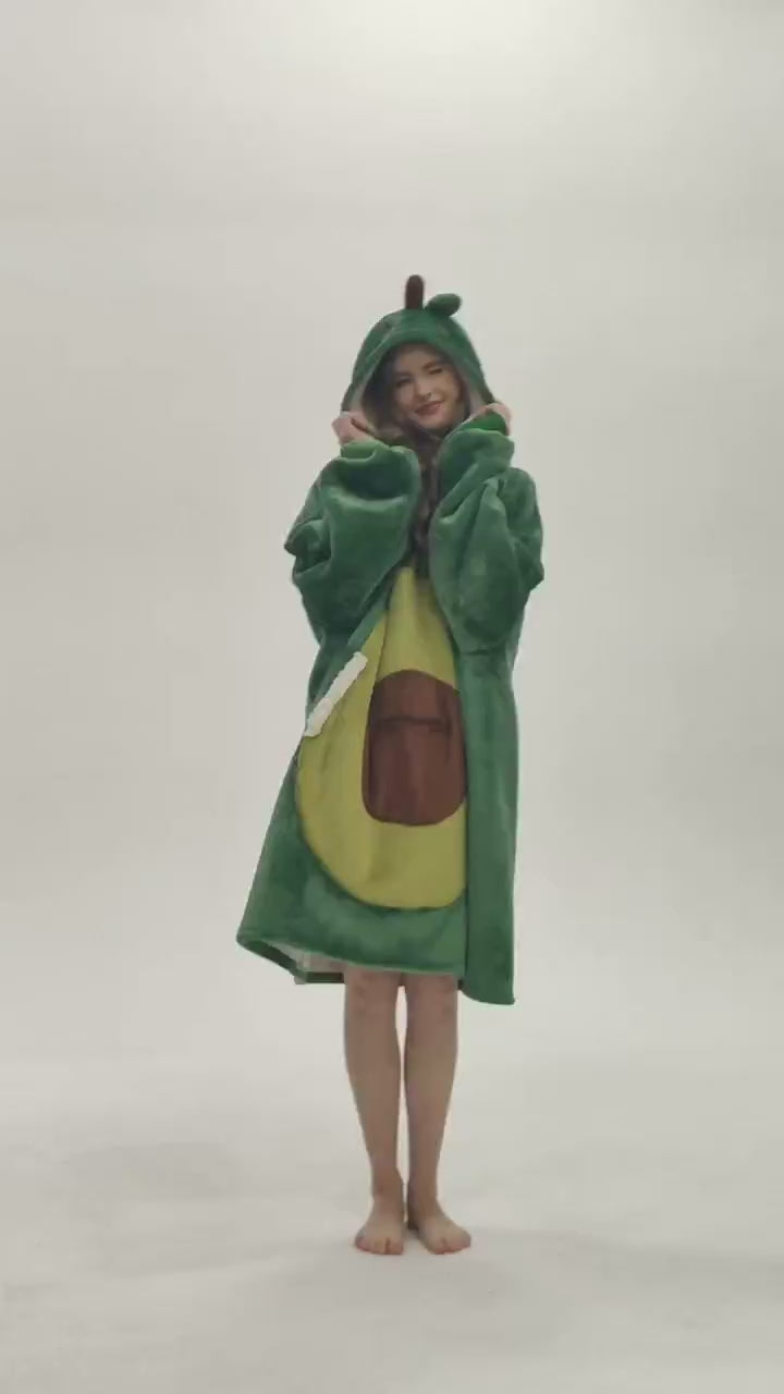 OLAOLA Avocado Wearable Blanket Hoodie Food Onesie Oversized Soft Homwear With Pocket For Adult
