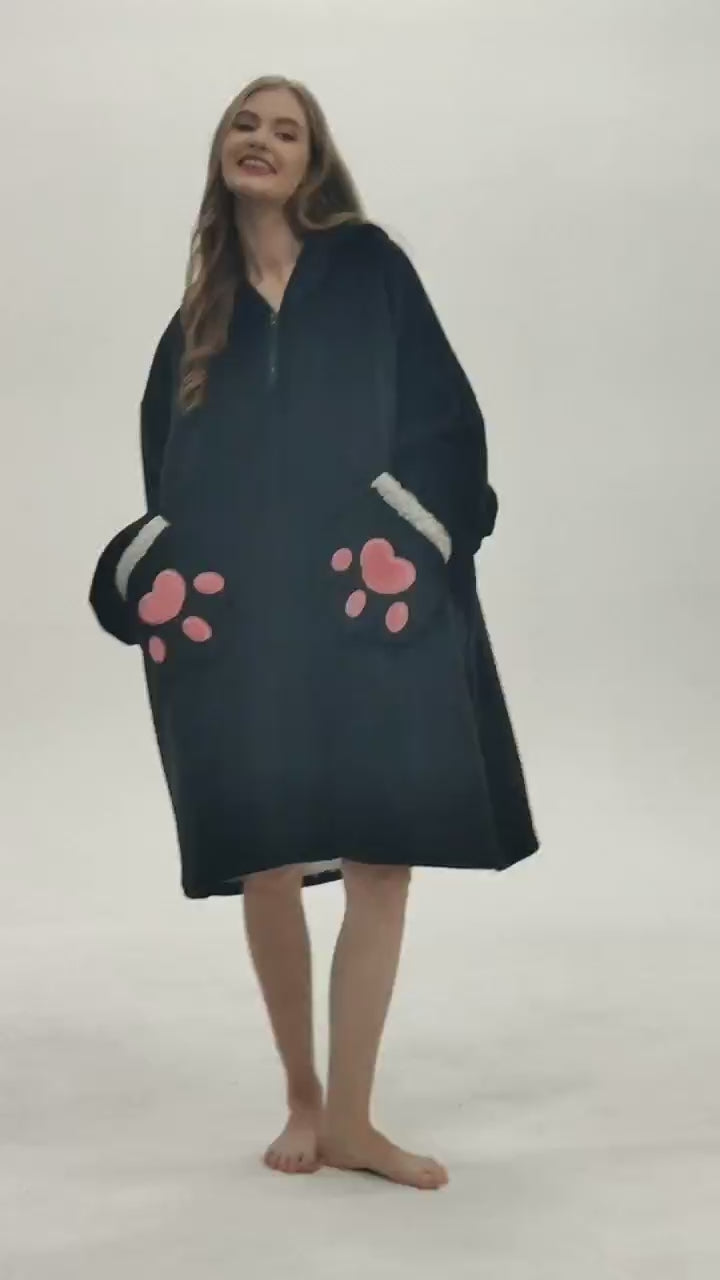 OLAOLA Black Cat Wearable Blanket Hoodie Animals Onesie Oversized Soft Homwear With Pocket For Adult