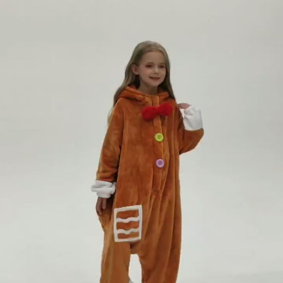 OLAOLA Kids Gingerbread Onesie Christmas Plush Soft Flannel Warm Home Pajamas One-Piece Sleepwear