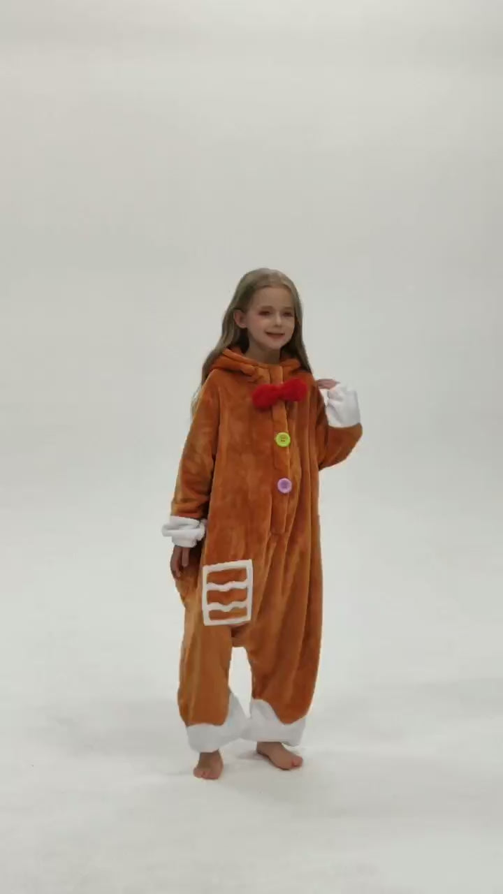OLAOLA Kids Gingerbread Onesie Christmas Plush Soft Flannel Warm Home Pajamas One-Piece Sleepwear
